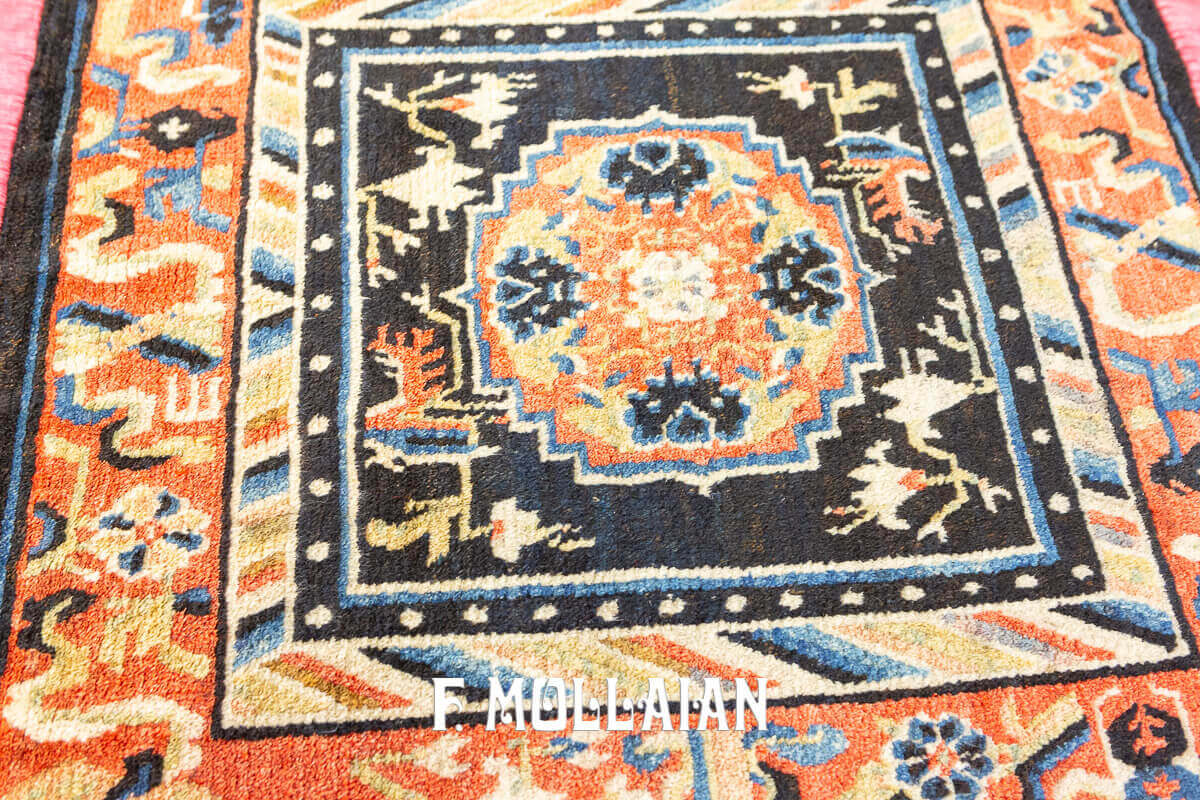 Antique Hand-knotted Tibetan Meditation Rug n°:29855895